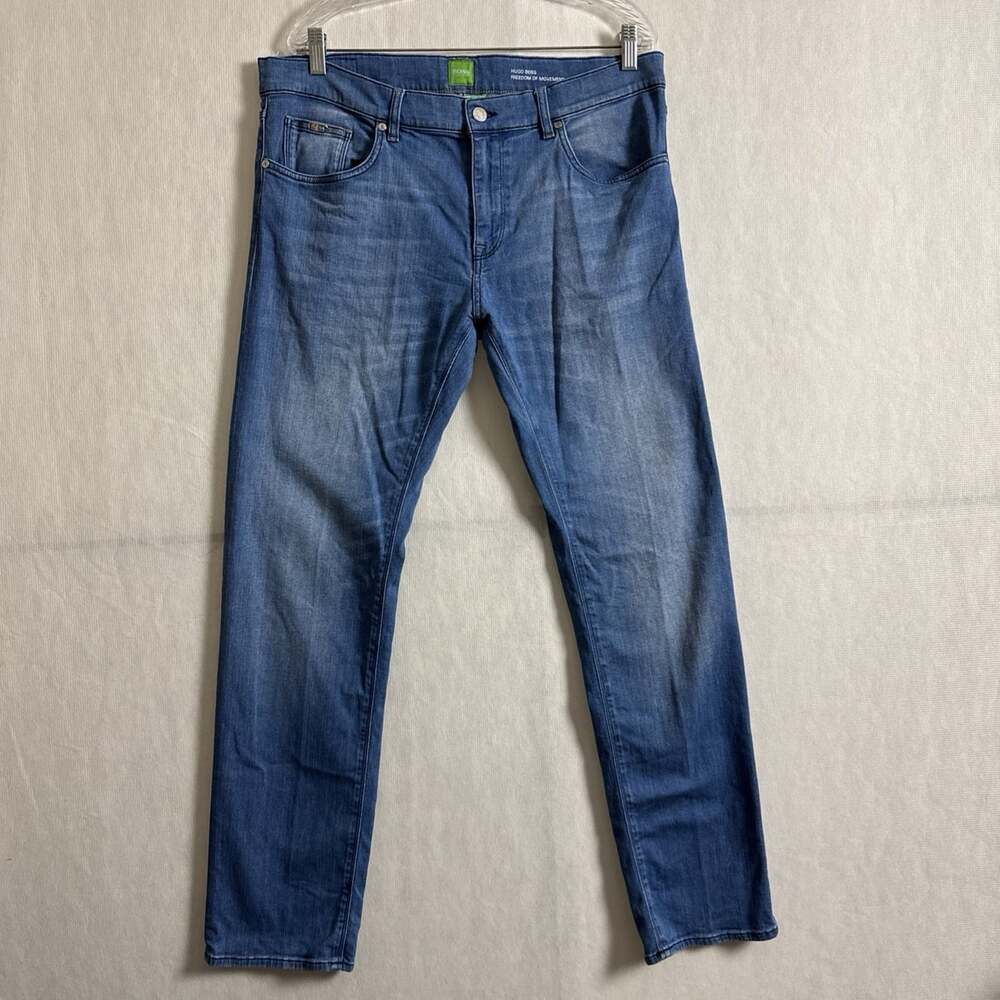 Boss Hugo Boss Men's Size 36/32 Blue Stretch Denim 030 Regular Straight Jeans